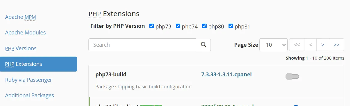 Navigate to PHP Extensions